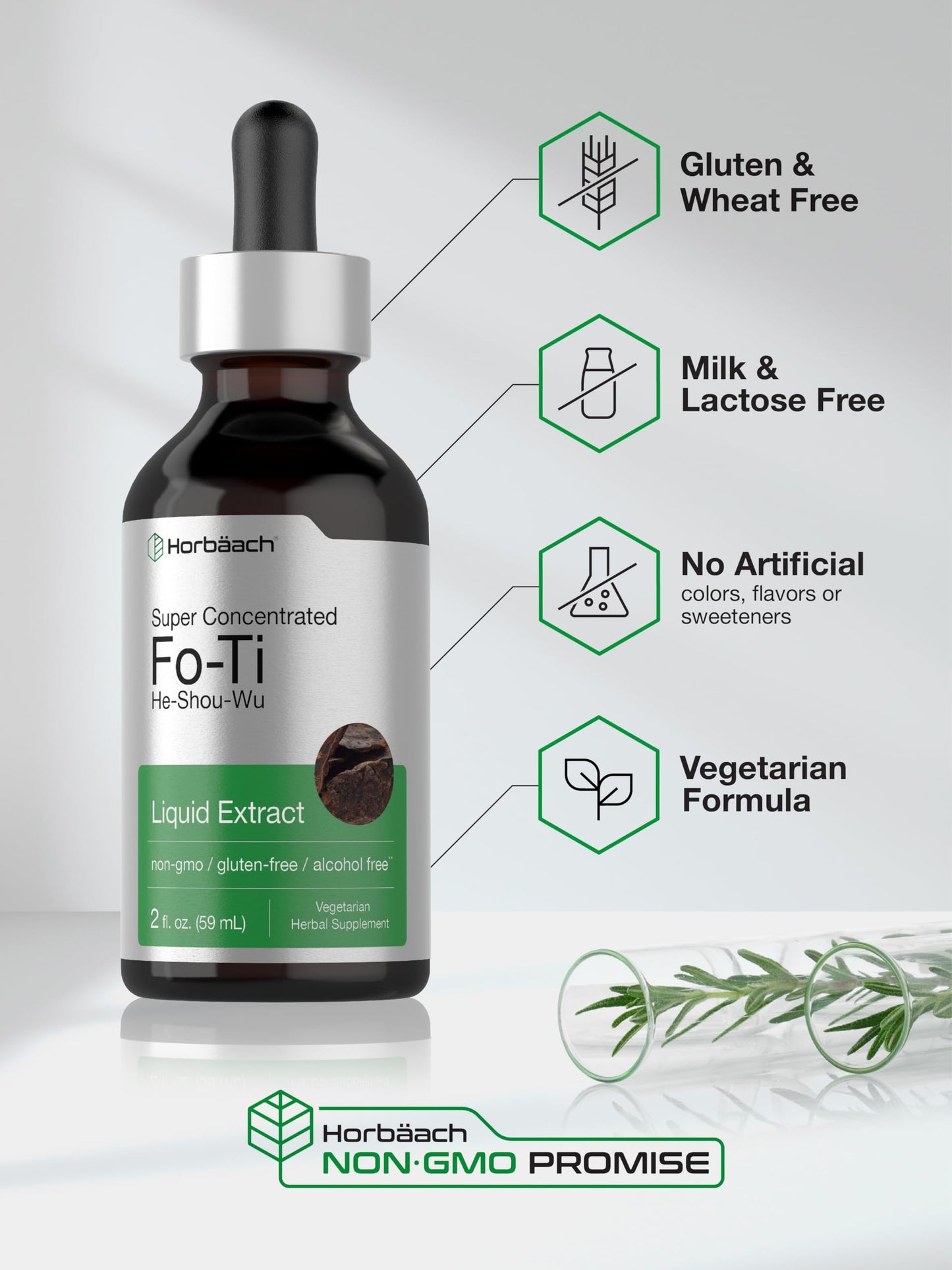 Horbäach FoTi Herb Liquid Root Extract – 2 oz | He Shou Wu | Alcohol Free | Gluten Free | Non-GMO