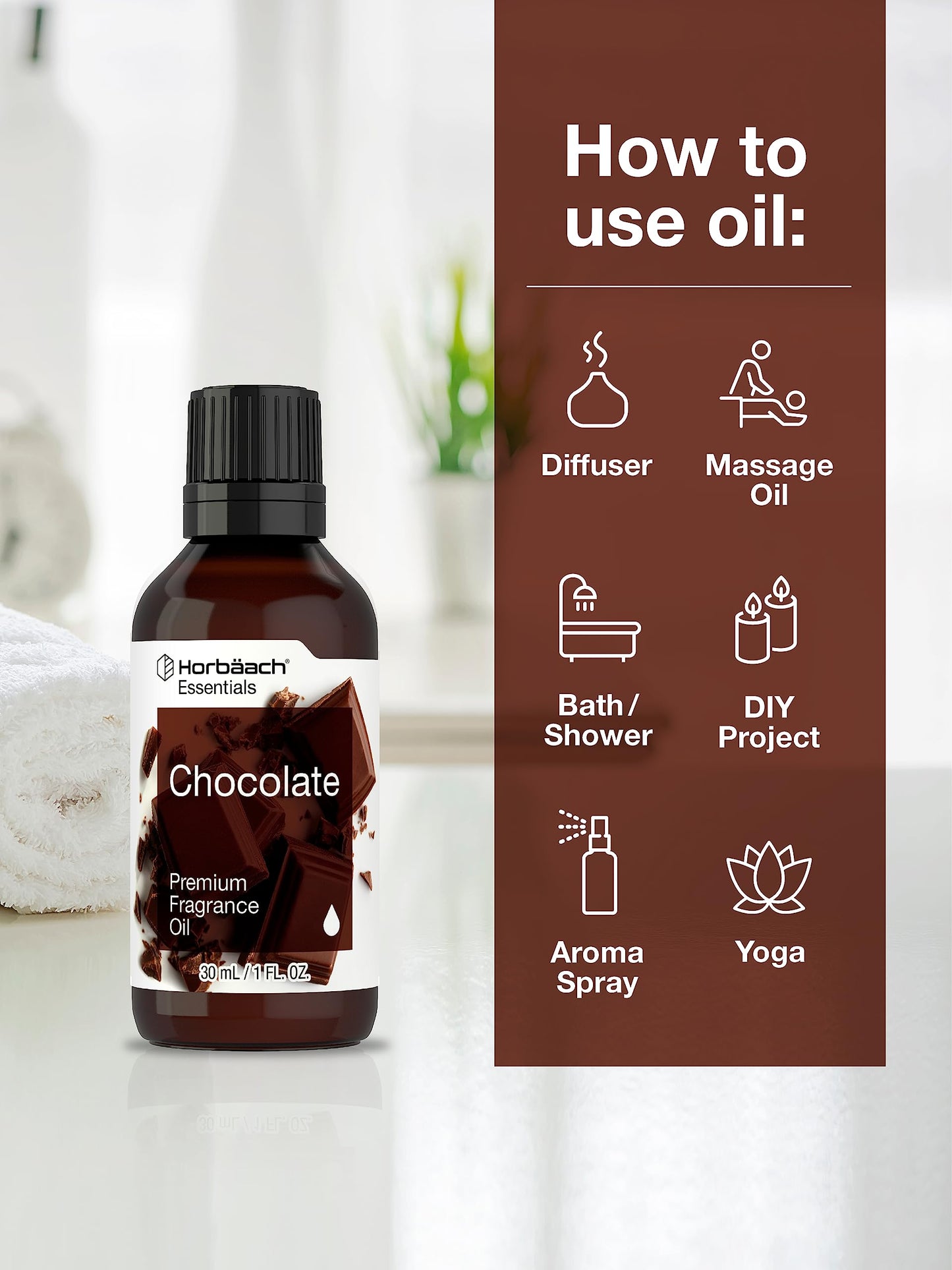 Horbäach Chocolate Fragrance Oil - 1 fl oz (30 ml) for Diffusers, Candles & Soaps | Premium Grade