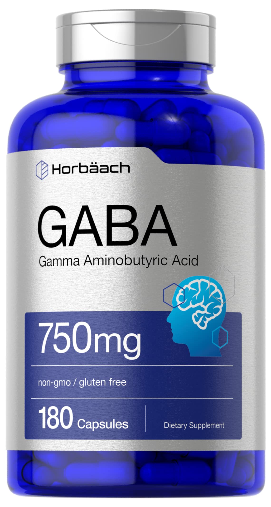 Horbäach GABA 750mg – 180 Capsules | Gamma Aminobutyric Acid, Gluten Free, Non-GMO