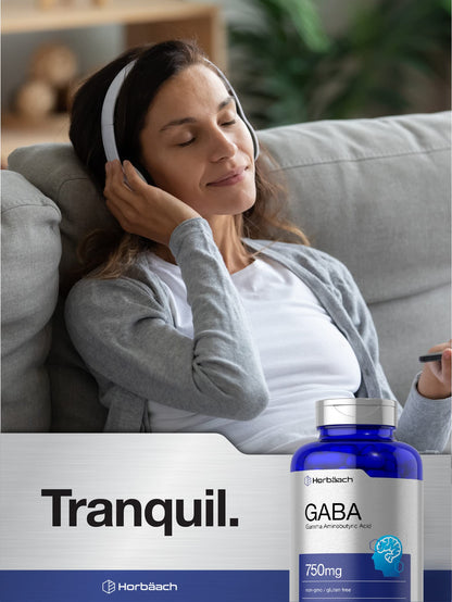 Horbäach GABA 750mg – 180 Capsules | Gamma Aminobutyric Acid, Gluten Free, Non-GMO