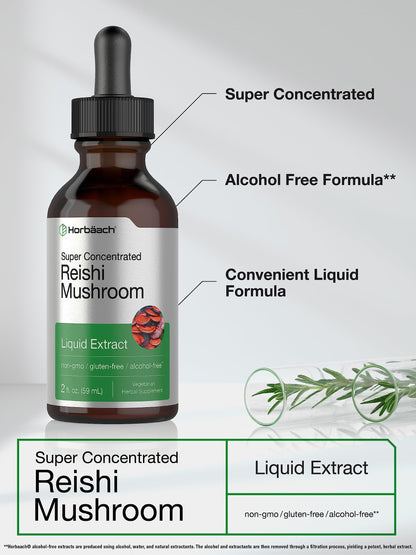 Horbäach Reishi Mushroom Extract Tincture – 2 Oz | Ganoderma Lucidum | Vegetarian, Alcohol Free, Non-GMO, Gluten Free