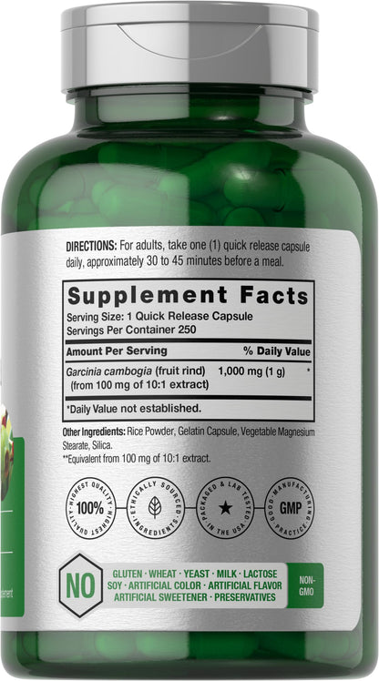 Horbaach Garcinia Cambogia Extract Pills 1000mg | 250 Capsules | Non-GMO