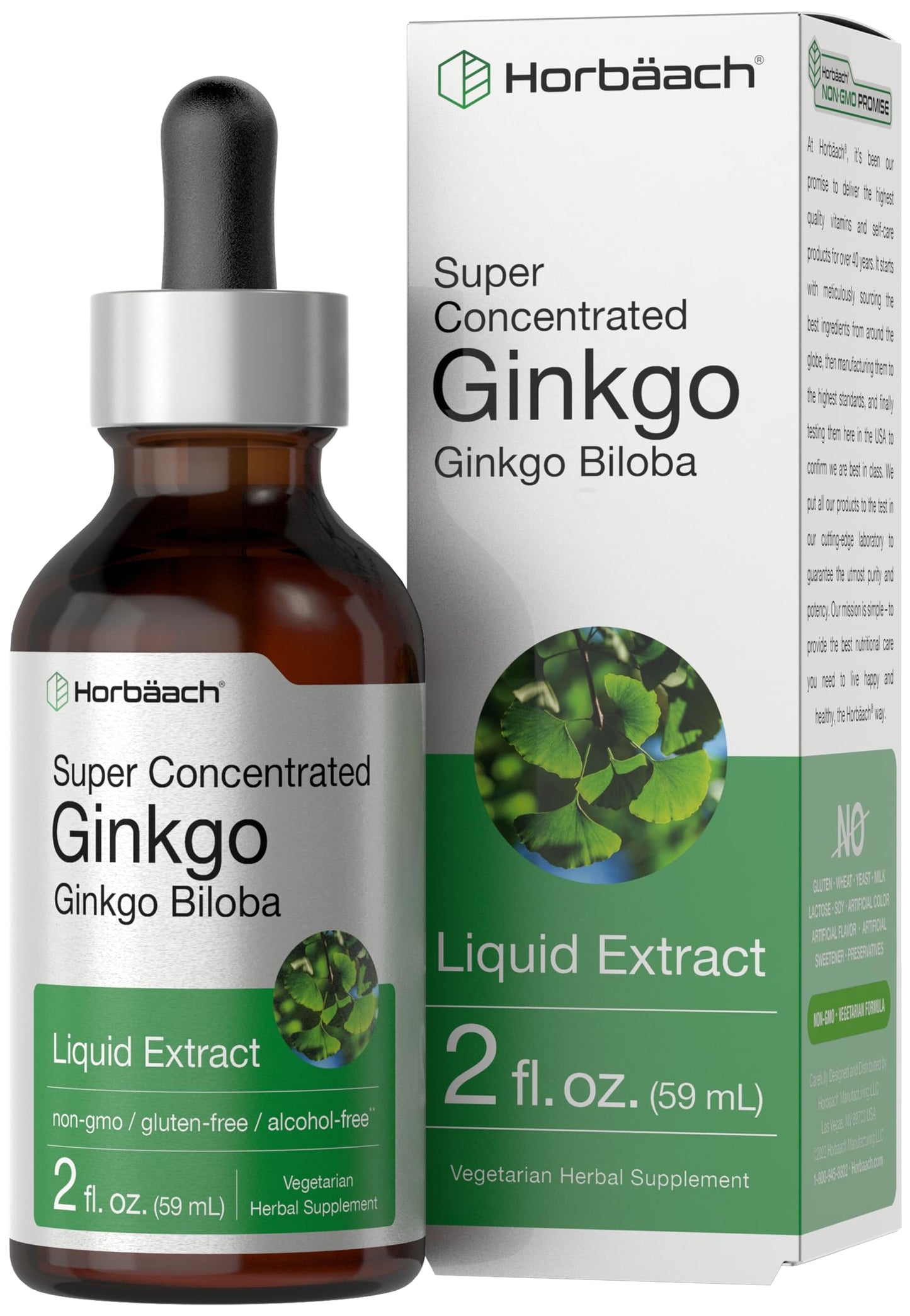 Horbäach Ginkgo Biloba Liquid Extract 2 fl oz – Alcohol-Free, Vegetarian, Non-GMO, Gluten Free