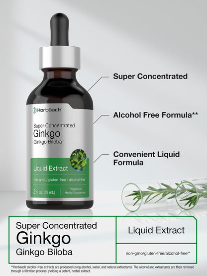 Horbäach Ginkgo Biloba Liquid Extract 2 fl oz – Alcohol-Free, Vegetarian, Non-GMO, Gluten Free