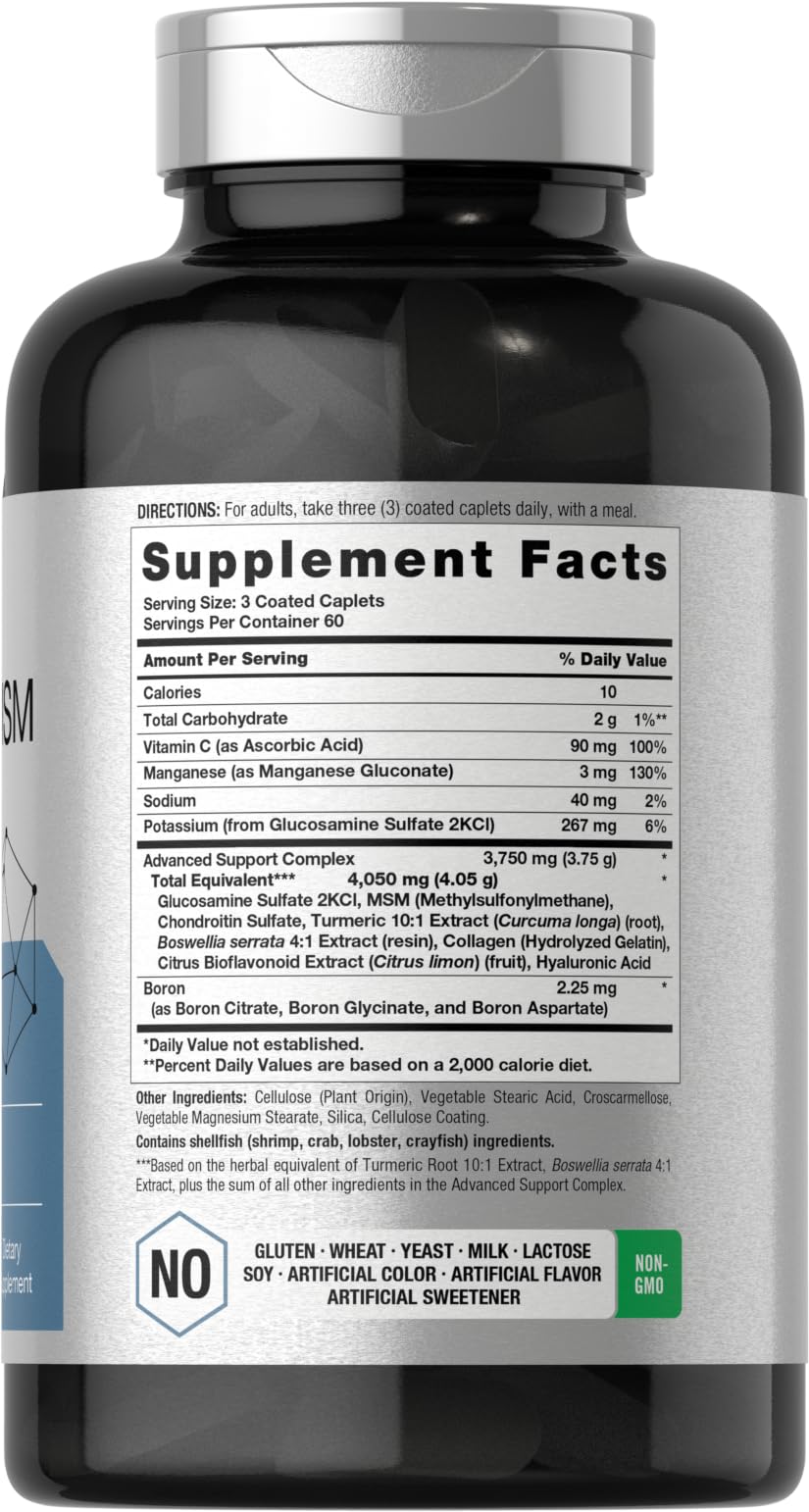 Horbäach Glucosamine Chondroitin MSM 4050 mg – 180 Caplets with Turmeric | Triple Strength | Non-GMO & Gluten Free