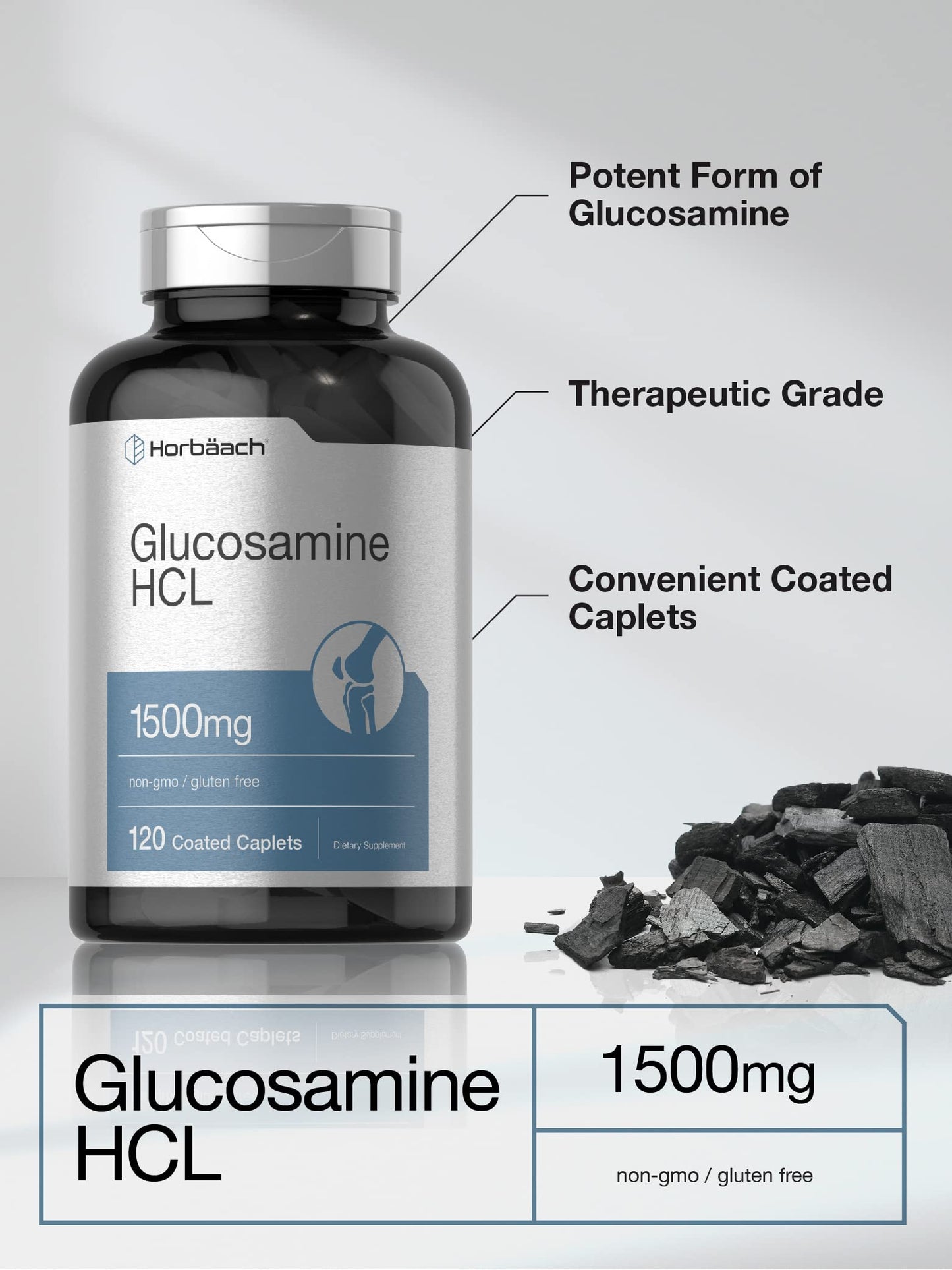 Horbäach Glucosamine HCL 1500mg – 120 Caplets | Non-GMO & Gluten Free