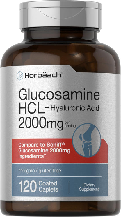 Horbäach Glucosamine HCL with Hyaluronic Acid – 2000mg (120 Caplets) | Non-GMO, Gluten Free