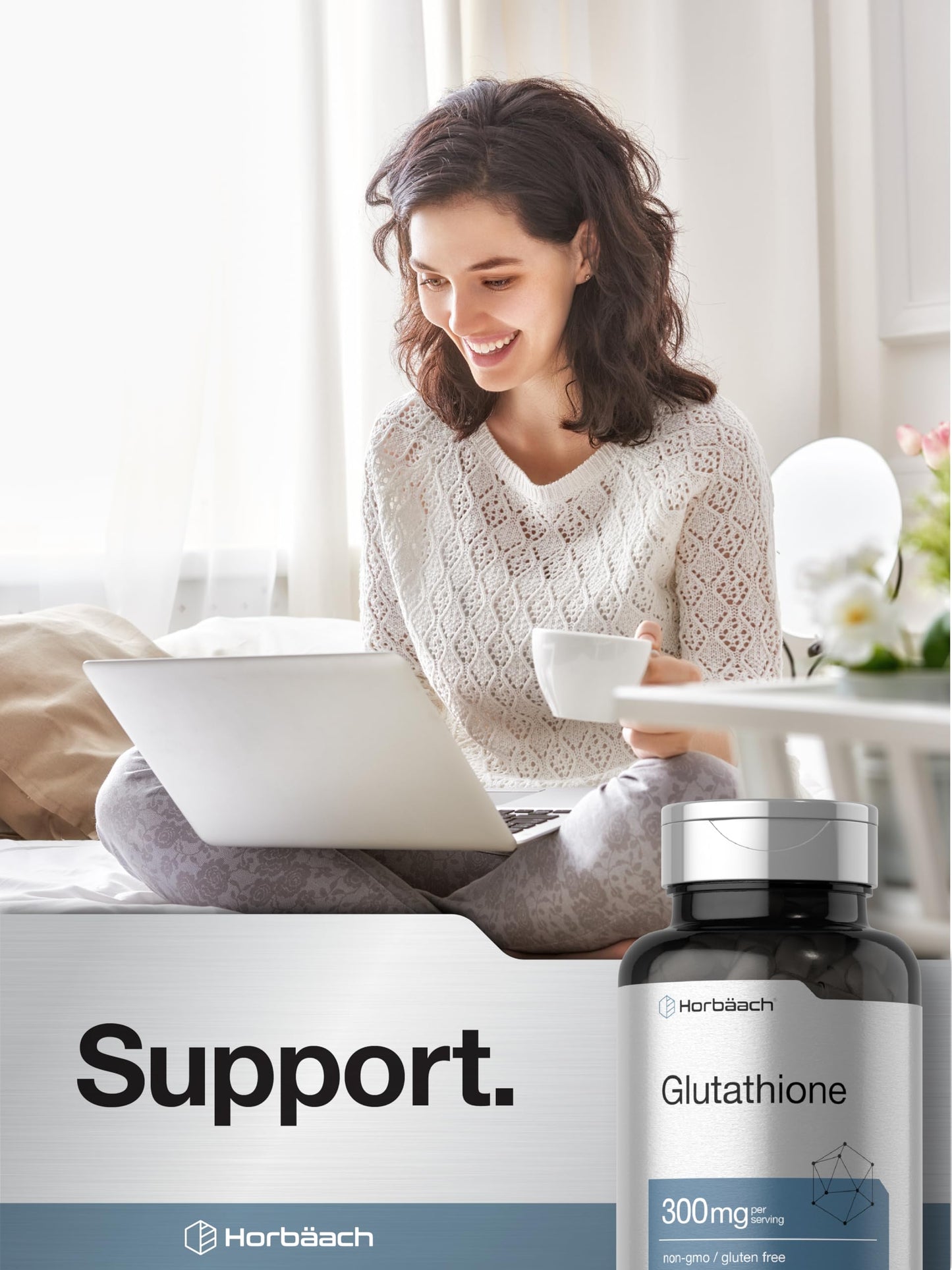 Horbaach Glutathione Supplement – 300 mg, 60 Capsules – Non-GMO & Gluten Free (Reduced Form)