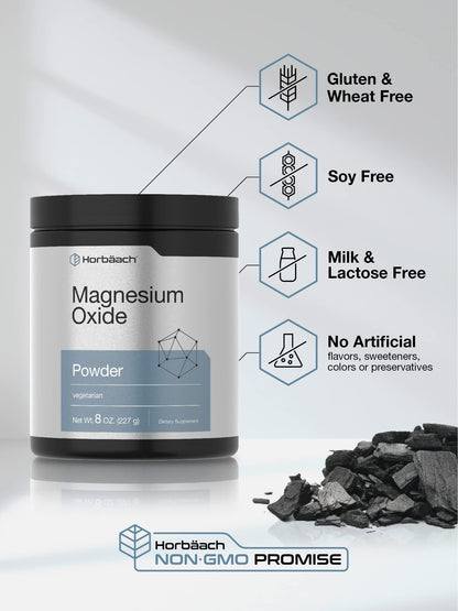 Horbäach Magnesium Oxide Powder 400 mg | 8 oz | Vegetarian, Non-GMO, Gluten Free