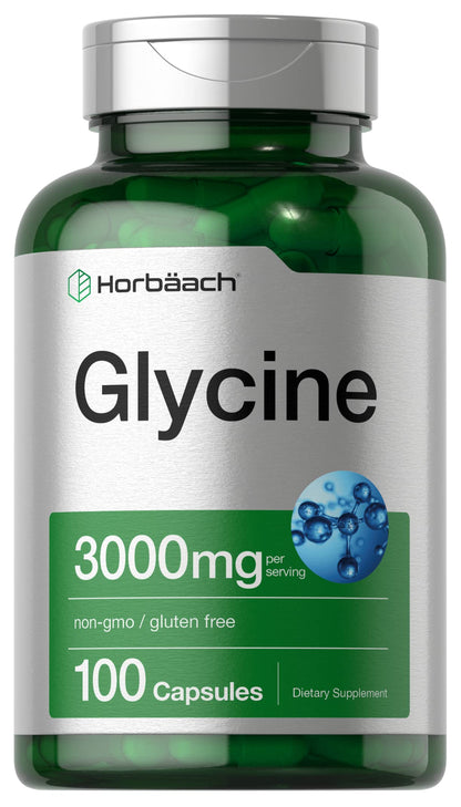Horbäach Glycine 3000mg Supplement – 100 Powder Capsules | Non-GMO, Gluten Free