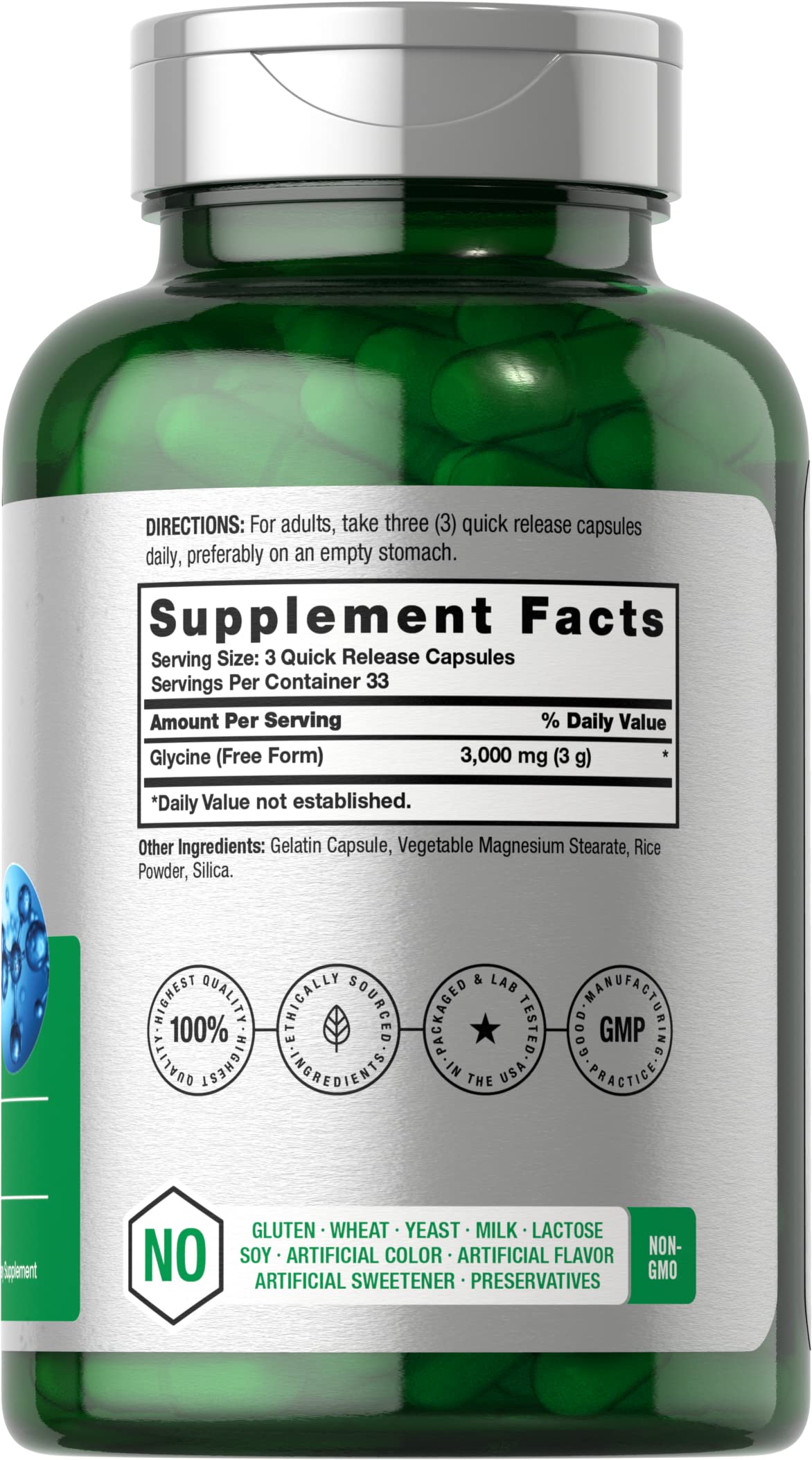 Horbäach Glycine 3000mg Supplement – 100 Powder Capsules | Non-GMO, Gluten Free