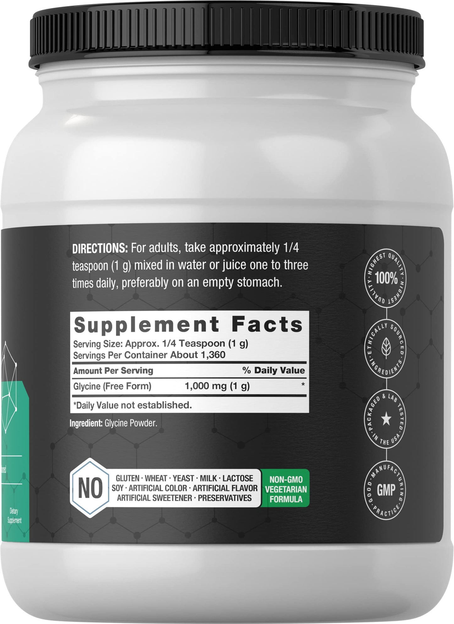 Horbäach Glycine Powder 3 lbs - Free Form, Unflavored, Vegetarian, Non-GMO, Gluten Free