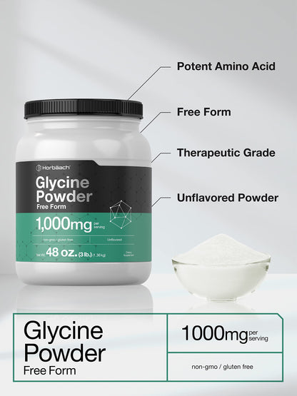 Horbäach Glycine Powder 3 lbs - Free Form, Unflavored, Vegetarian, Non-GMO, Gluten Free