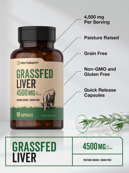Horbäach Grass Fed Beef Liver – 4500mg, 90 Capsules