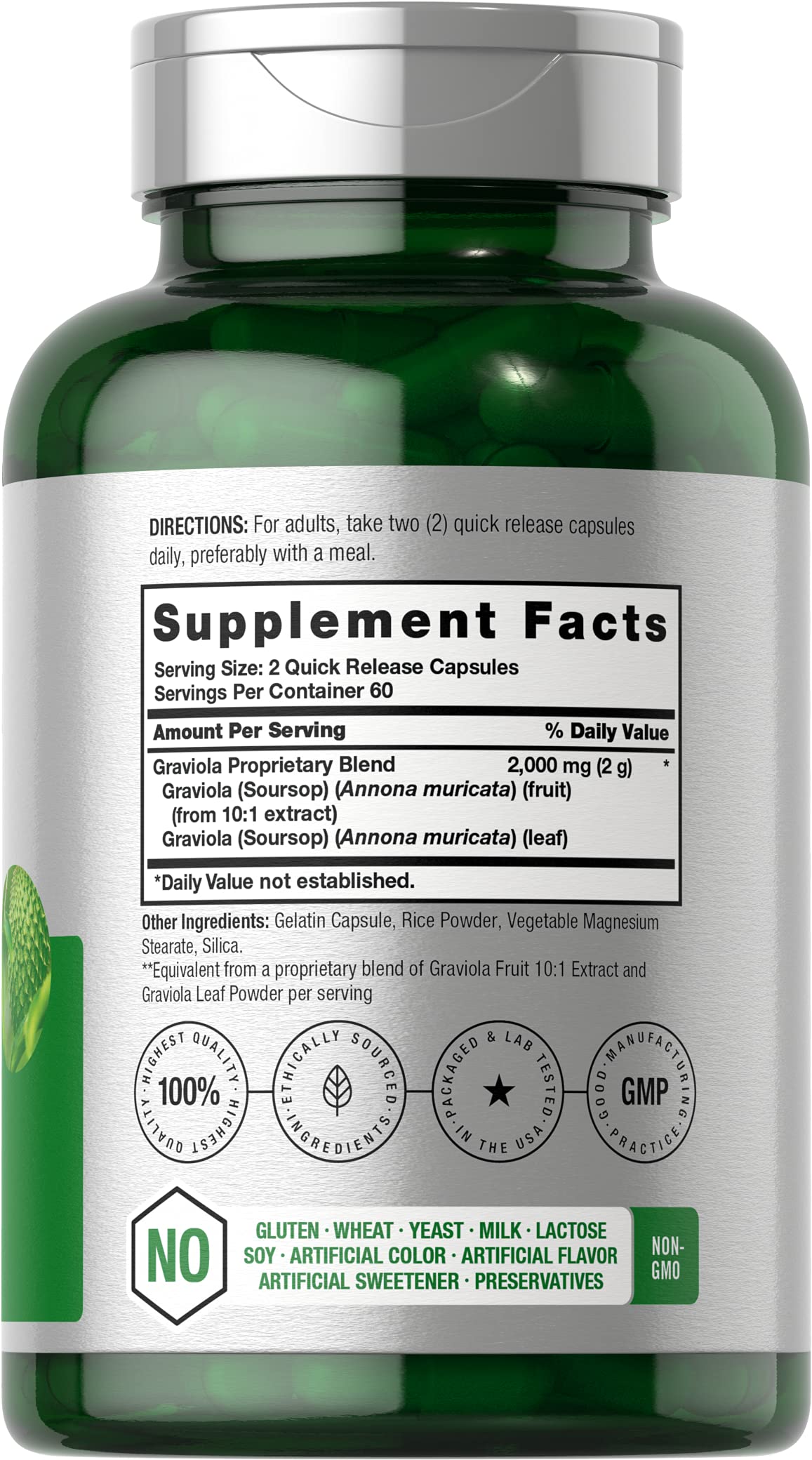 Horbäach Graviola Capsules | 2000 mg | 120 Count | Non-GMO, Gluten Free | Soursop (Annona Muricata)