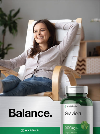 Horbäach Graviola Capsules | 2000 mg | 120 Count | Non-GMO, Gluten Free | Soursop (Annona Muricata)