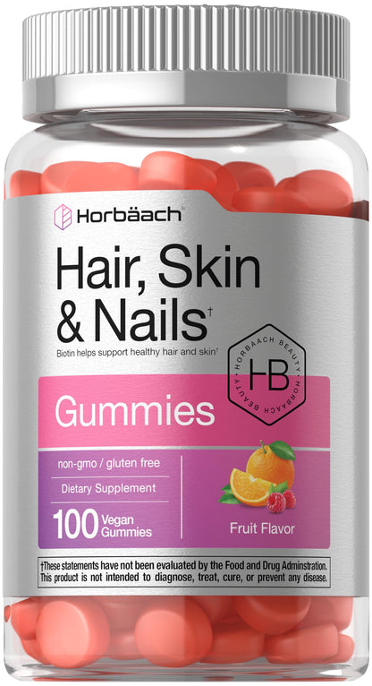 Horbäach Hair, Skin & Nails Gummies – 100 Count | Biotin | Non-GMO & Gluten Free