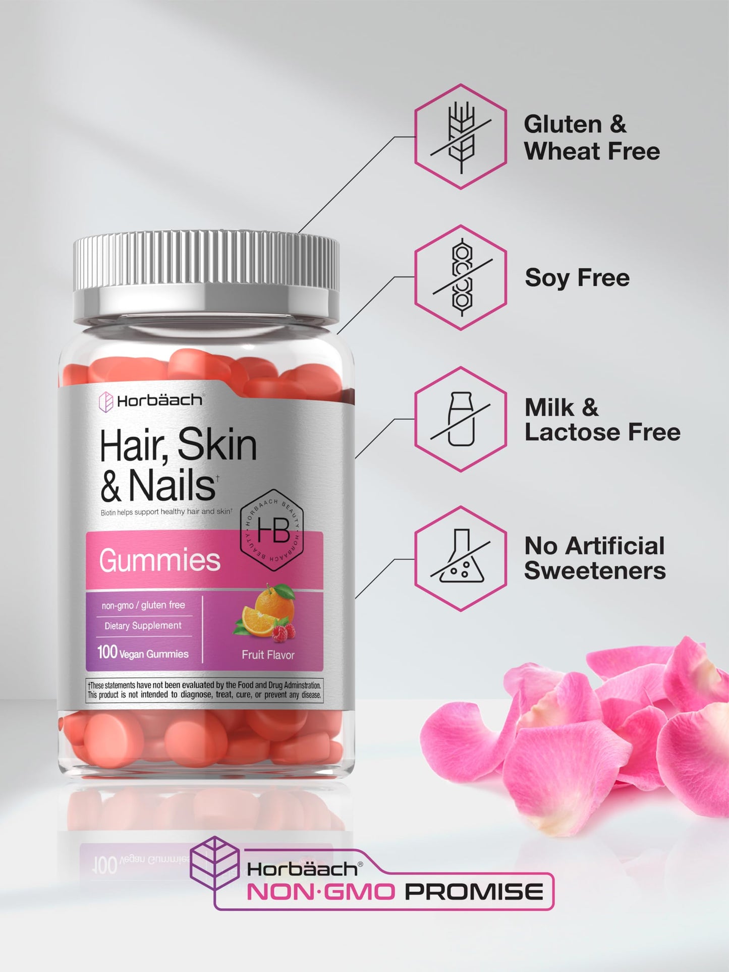 Horbäach Hair, Skin & Nails Gummies – 100 Count | Biotin | Non-GMO & Gluten Free