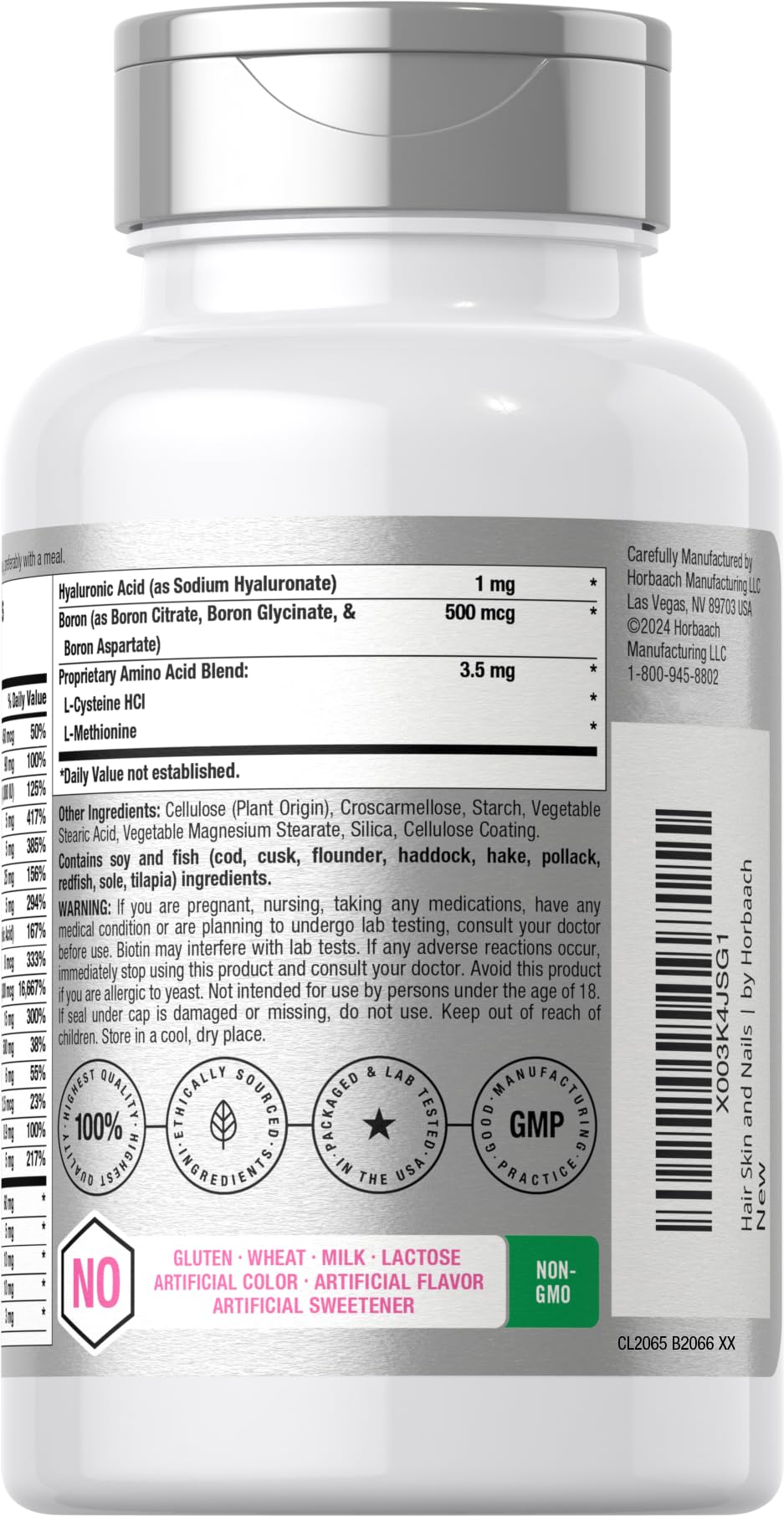 Horbäach Hair Skin & Nails Vitamins – 150 Caplets with Biotin & Collagen
