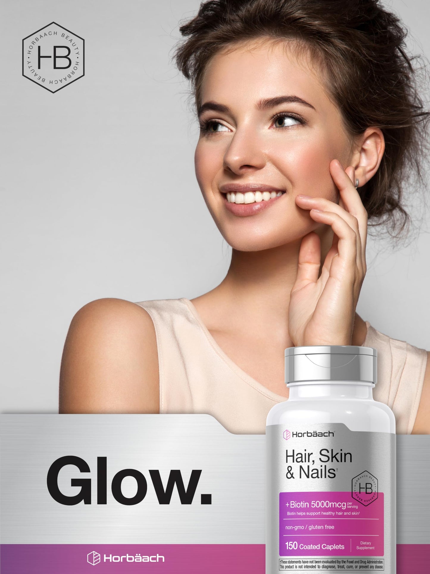 Horbäach Hair Skin & Nails Vitamins – 150 Caplets with Biotin & Collagen