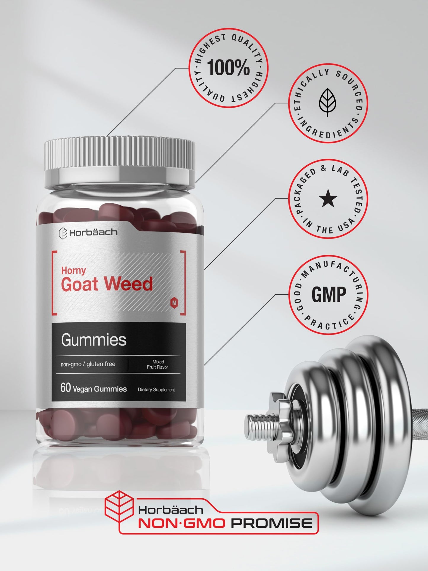 Horbaach Horny Goat Weed Gummies for Men & Women – 60 Count Mixed Fruit