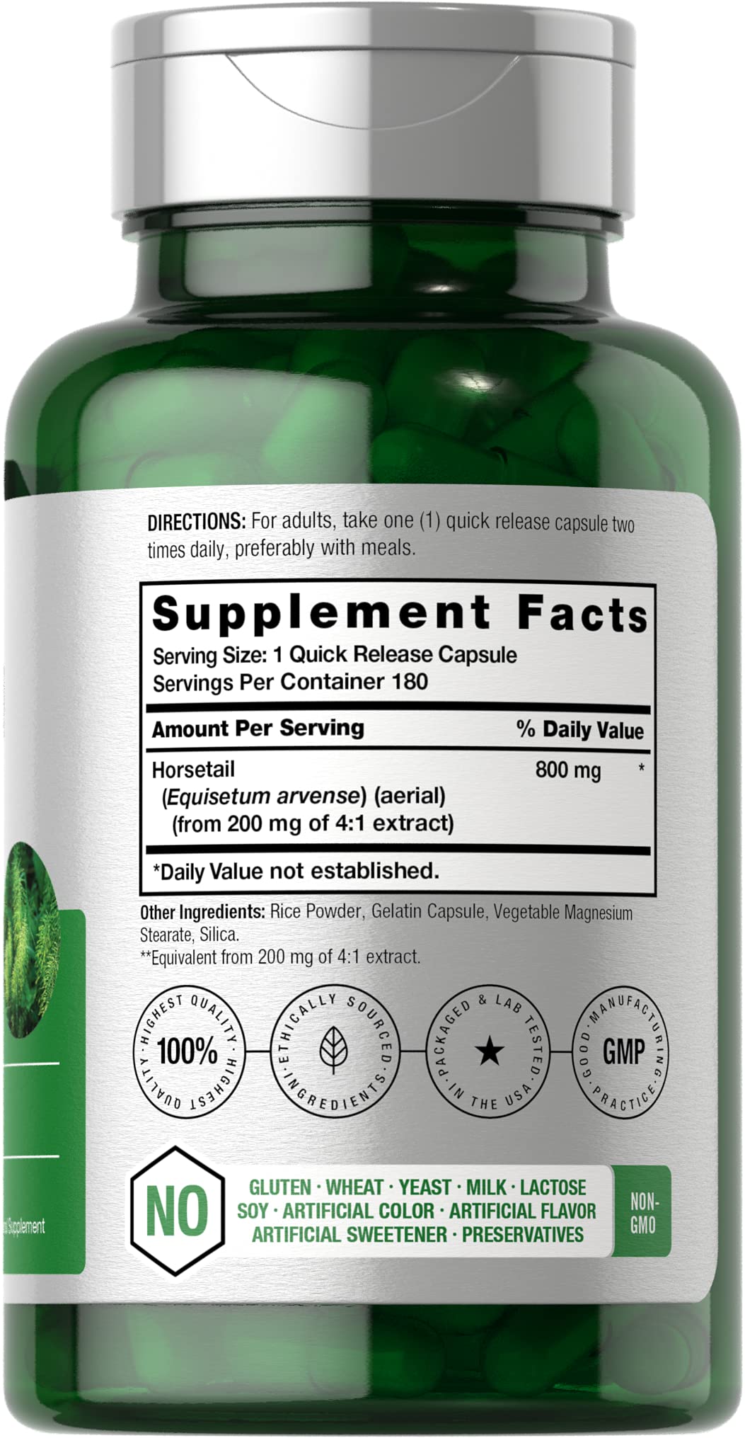 Horbäach Horsetail Capsules 800mg – 180 Count | Non-GMO, Gluten Free