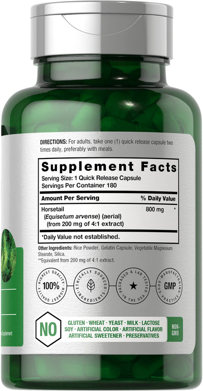 Horbäach Horsetail Capsules 800mg – 180 Count | Non-GMO, Gluten Free