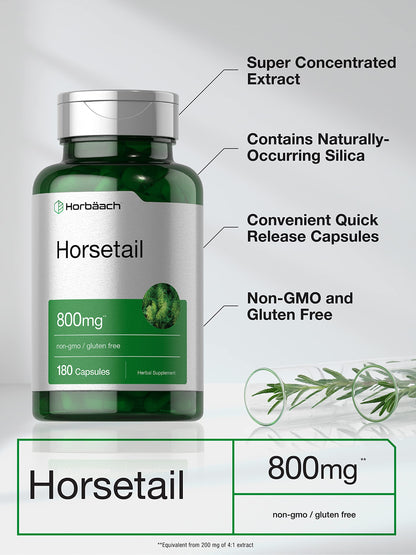 Horbäach Horsetail Capsules 800mg – 180 Count | Non-GMO, Gluten Free