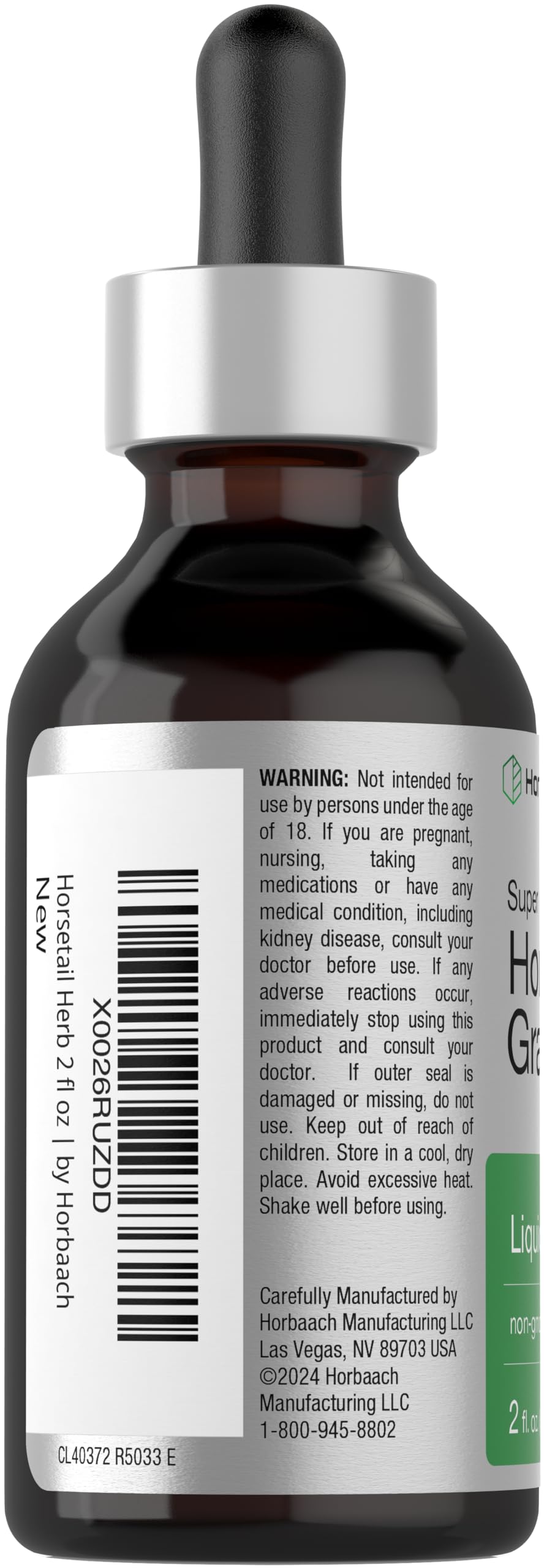 Horbaach Horsetail Liquid Extract - Alcohol Free, Gluten Free, Non-GMO | 2 fl oz