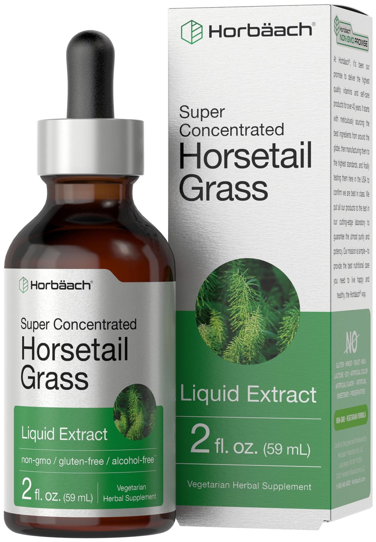 Horbaach Horsetail Liquid Extract - Alcohol Free, Gluten Free, Non-GMO | 2 fl oz
