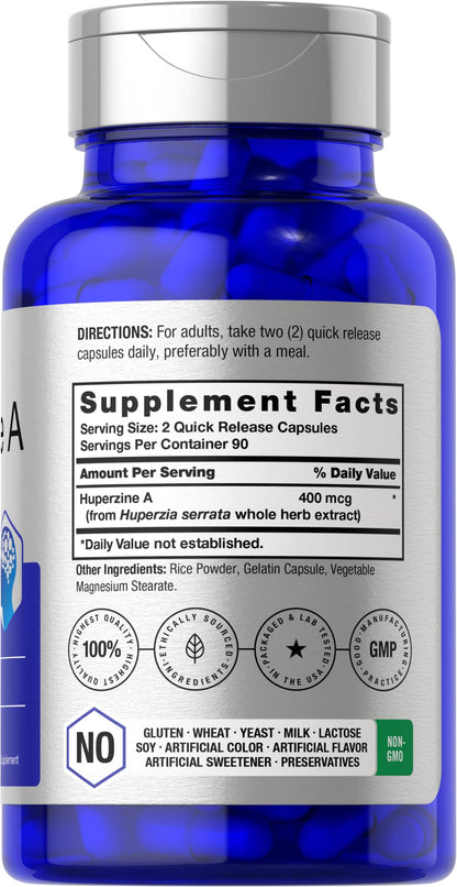 Horbäach Huperzine A 400mcg | 180 Capsules | Non-GMO, Gluten Free Supplement
