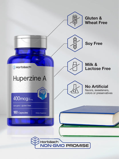Horbäach Huperzine A 400mcg | 180 Capsules | Non-GMO, Gluten Free Supplement