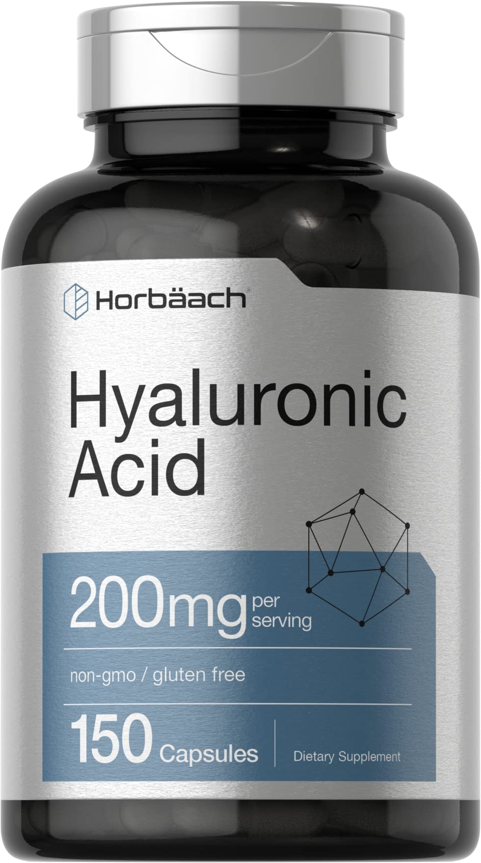 Horbäach Hyaluronic Acid Supplement – 200 mg, 150 Capsules | Non-GMO & Gluten Free