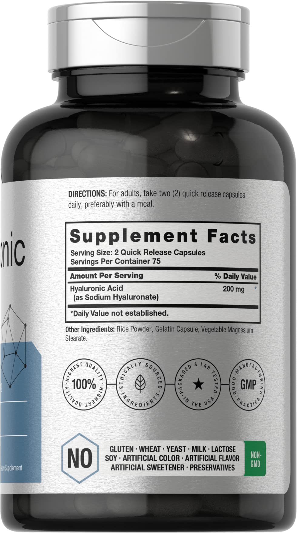 Horbäach Hyaluronic Acid Supplement – 200 mg, 150 Capsules | Non-GMO & Gluten Free