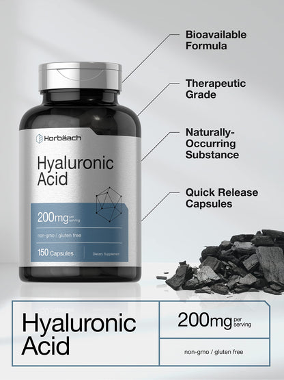 Horbäach Hyaluronic Acid Supplement – 200 mg, 150 Capsules | Non-GMO & Gluten Free