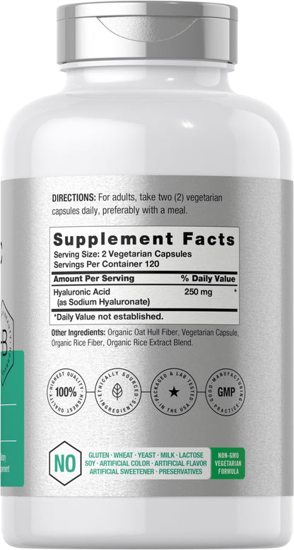 Horbäach Hyaluronic Acid Capsules 250 mg – 240 Count | Non-GMO, Gluten Free