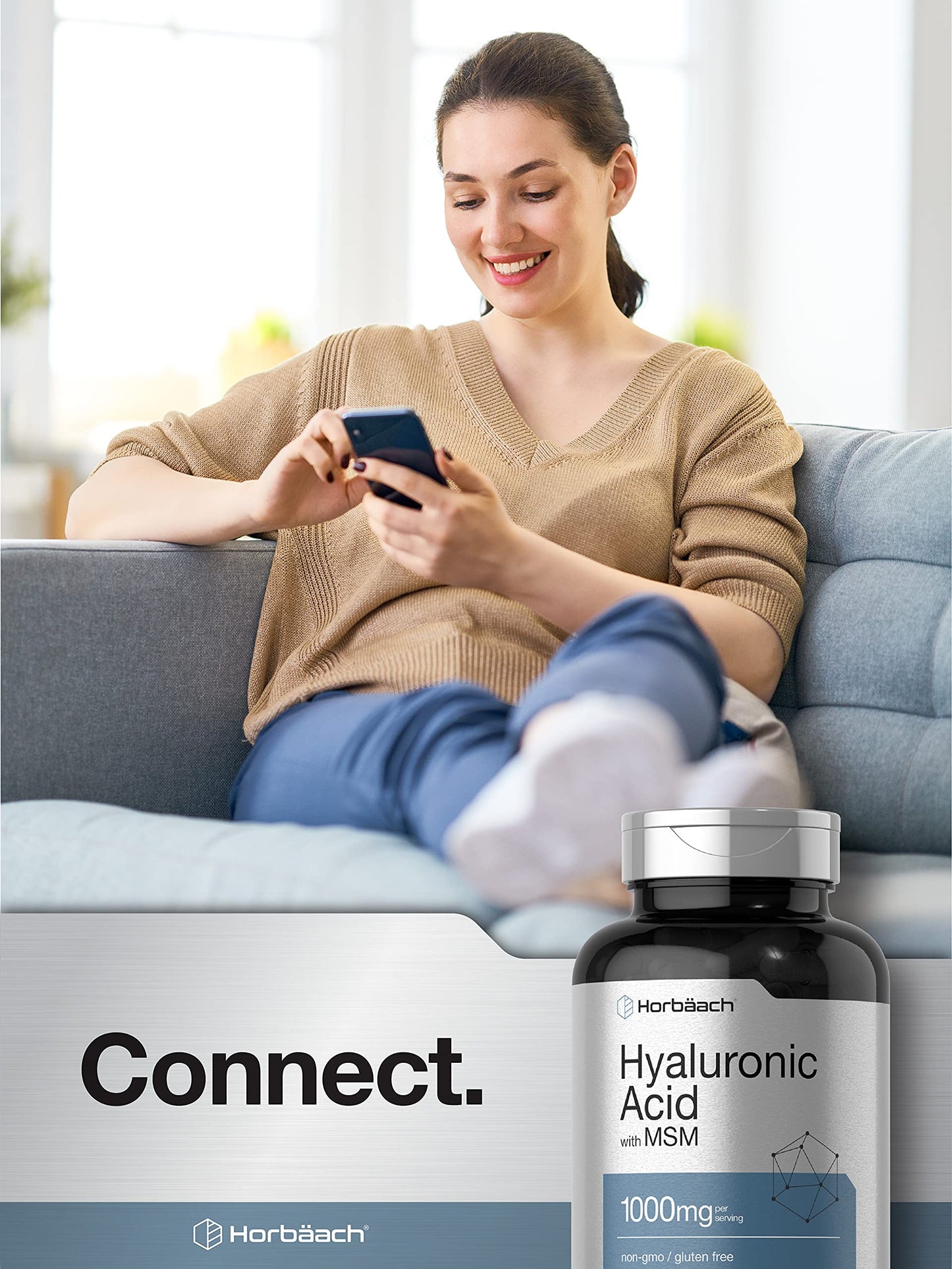 Horbäach Hyaluronic Acid with MSM – 1000 mg, 120 Capsules | Non-GMO & Gluten Free