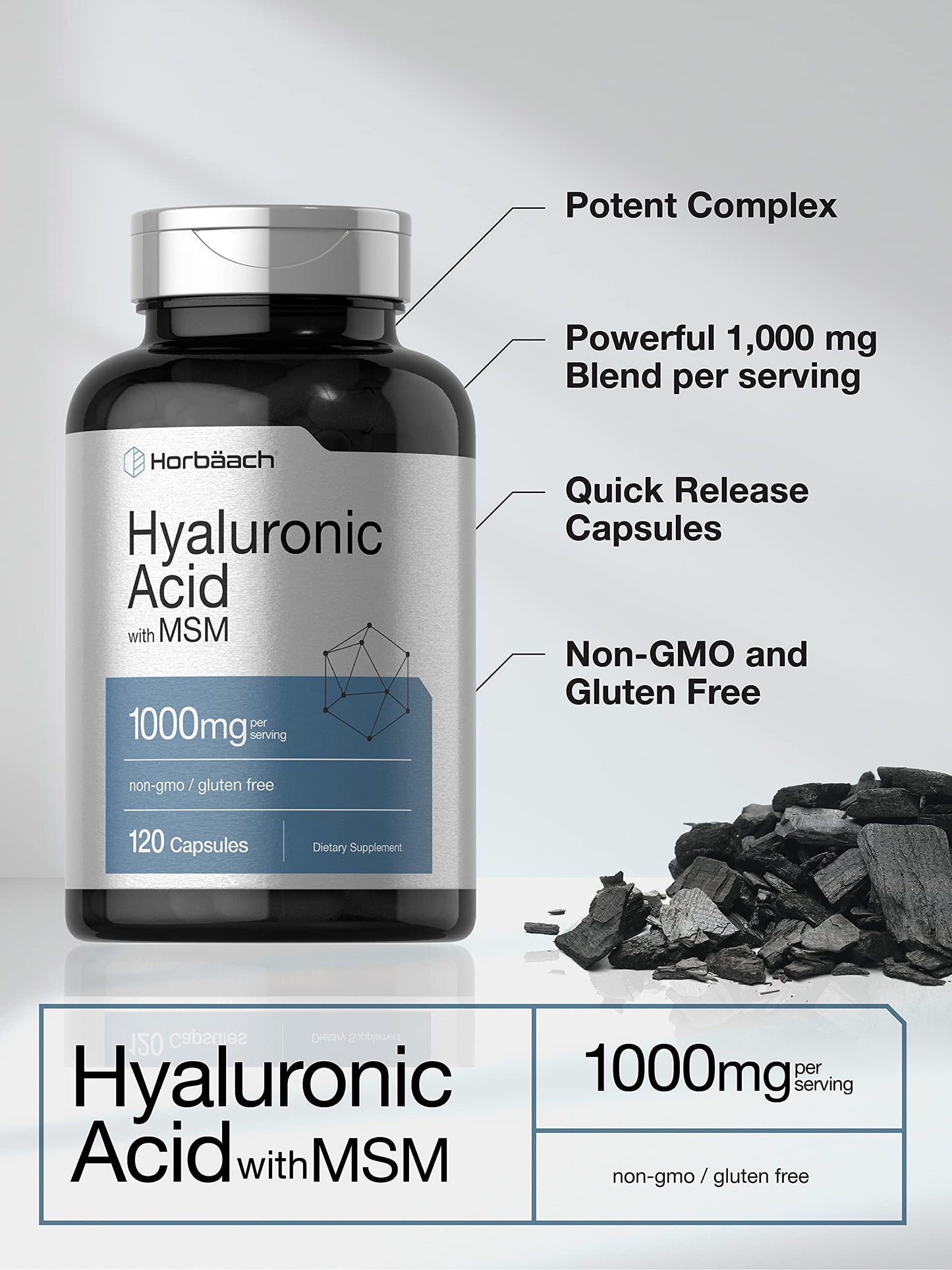 Horbäach Hyaluronic Acid with MSM – 1000 mg, 120 Capsules | Non-GMO & Gluten Free