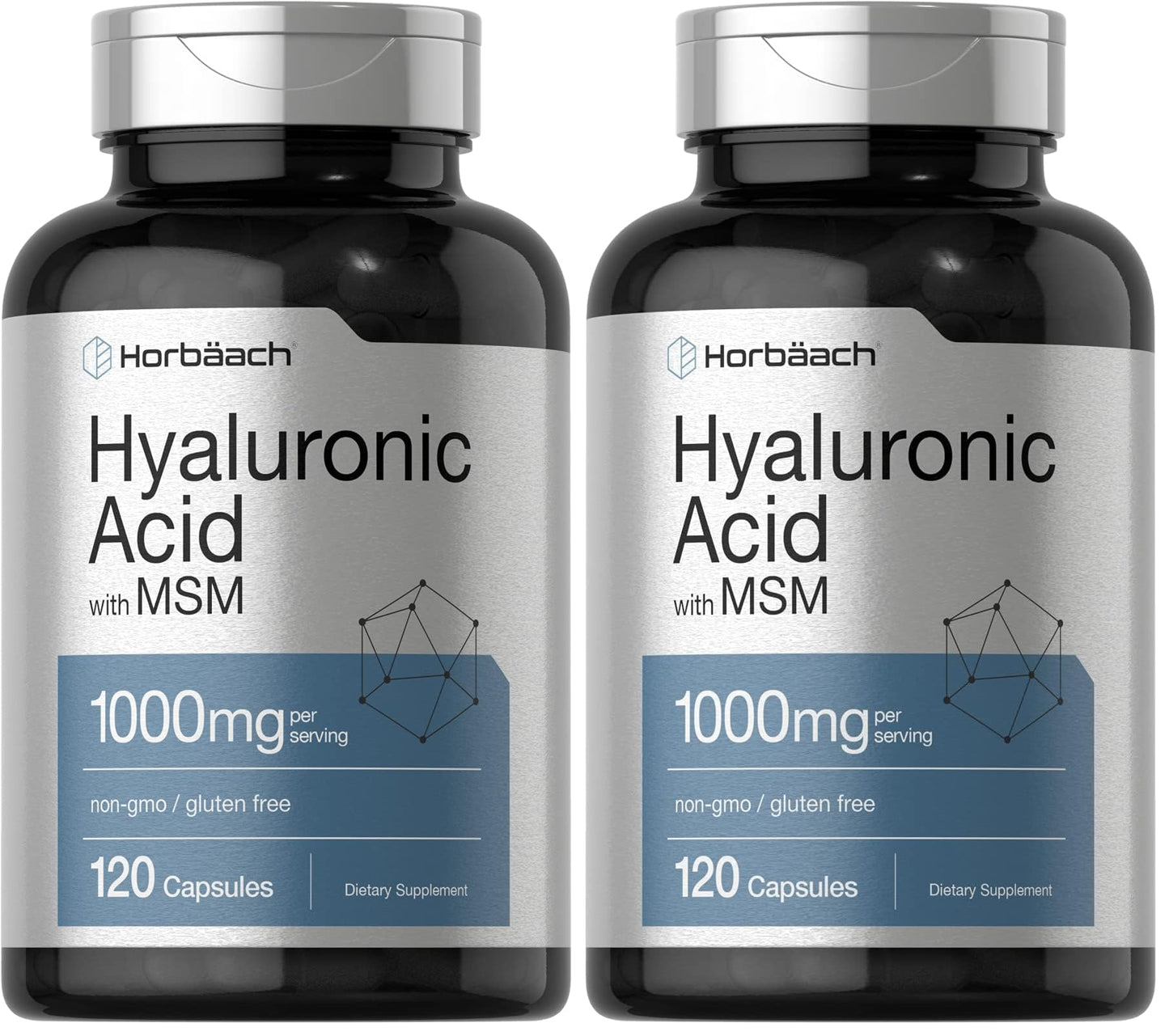 Horbäach Hyaluronic Acid with MSM – 1000 mg, 120 Capsules, Non-GMO & Gluten Free (Pack of 2)