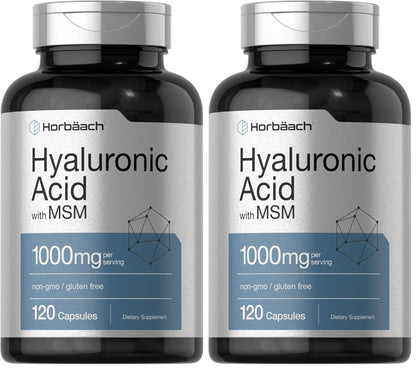 Horbäach Hyaluronic Acid with MSM – 1000 mg, 120 Capsules, Non-GMO & Gluten Free (Pack of 2)