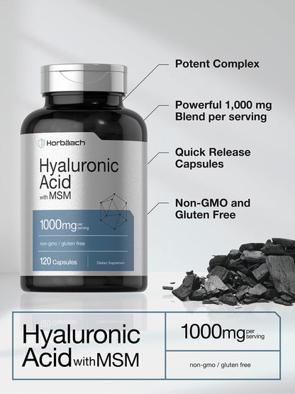 Horbäach Hyaluronic Acid with MSM – 1000 mg, 120 Capsules, Non-GMO & Gluten Free (Pack of 2)