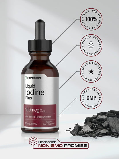 Horbäach Iodine Liquid Drops – 2 fl oz, 150 mcg, Vegetarian, Non-GMO, Gluten Free
