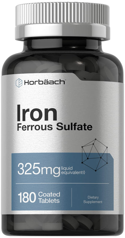 Horbäach Iron Ferrous Sulfate 325mg – 180 Count | Vegetarian, Non-GMO & Gluten Free