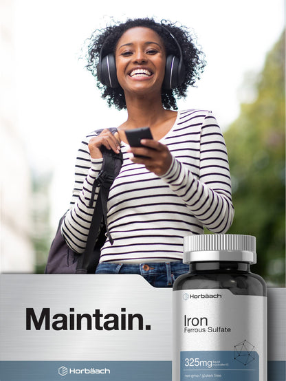 Horbäach Iron Ferrous Sulfate 325mg – 180 Count | Vegetarian, Non-GMO & Gluten Free