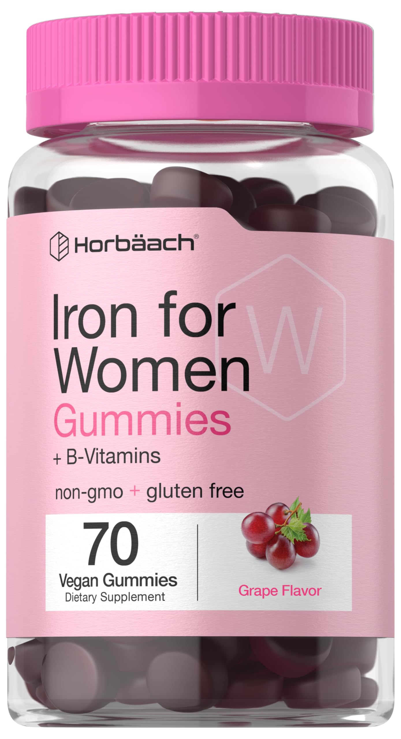 Horbäach Iron Gummies for Women – 70 Count, Grape Flavor | Vegan, Non-GMO, Gluten Free