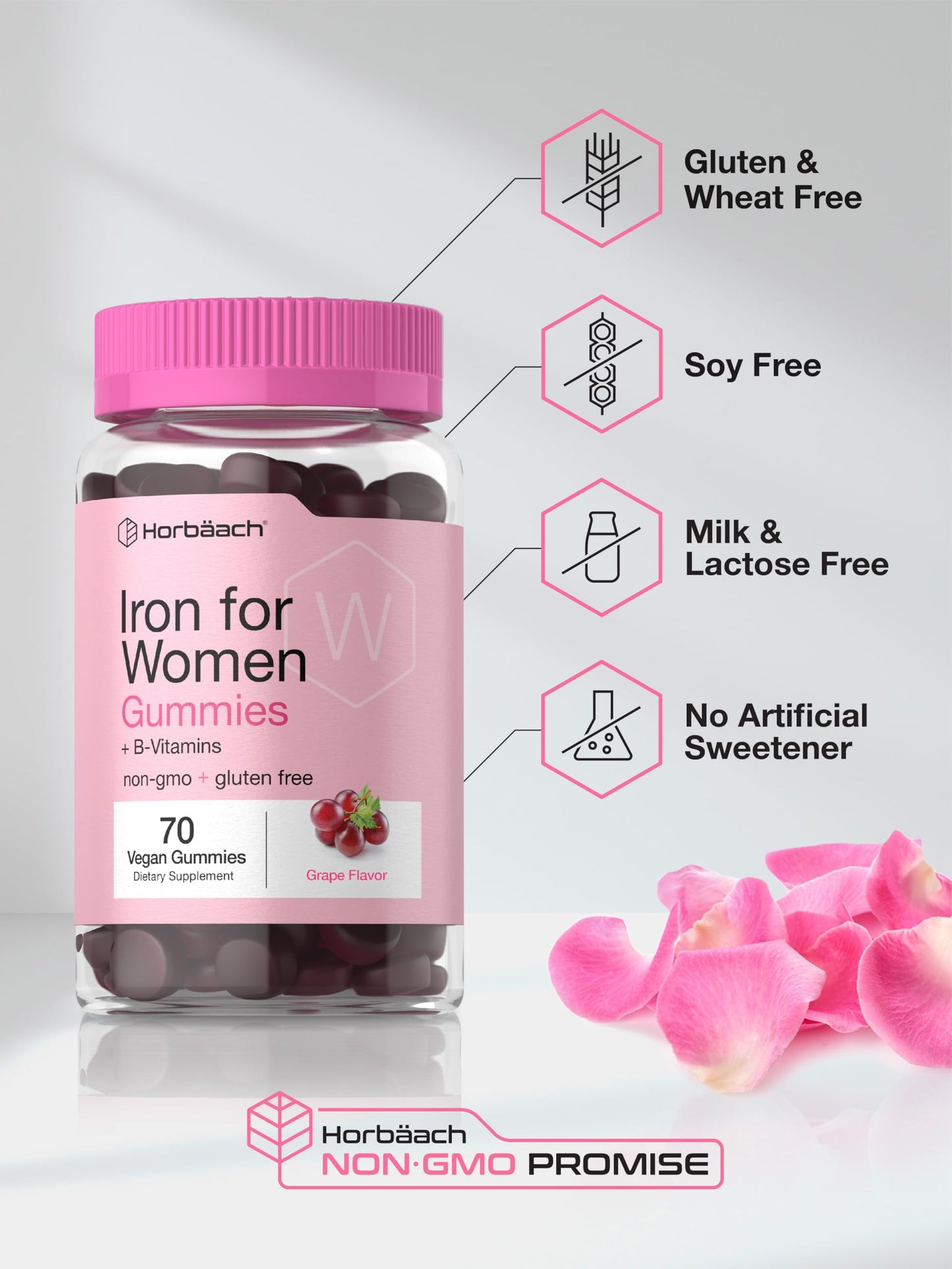 Horbäach Iron Gummies for Women – 70 Count, Grape Flavor | Vegan, Non-GMO, Gluten Free
