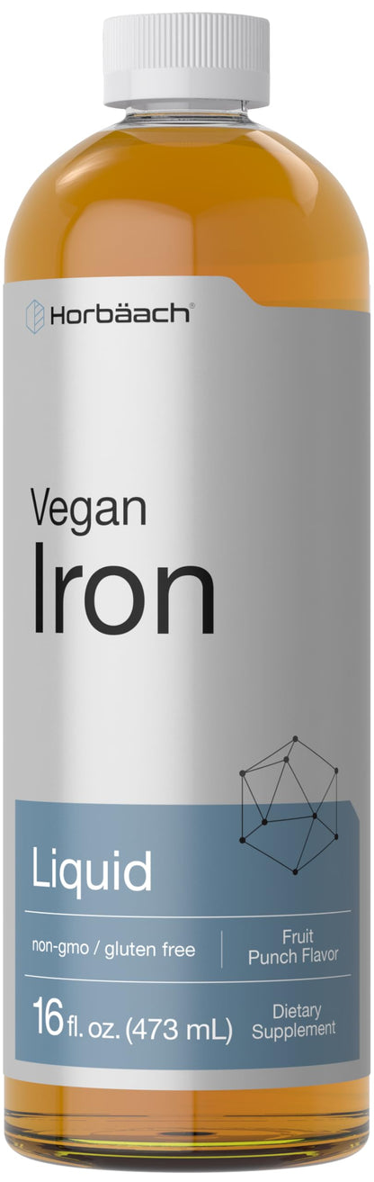 Horbäach Iron Supplement Liquid 16 oz – Vegan & Vegetarian Formula, Non-GMO, Gluten Free