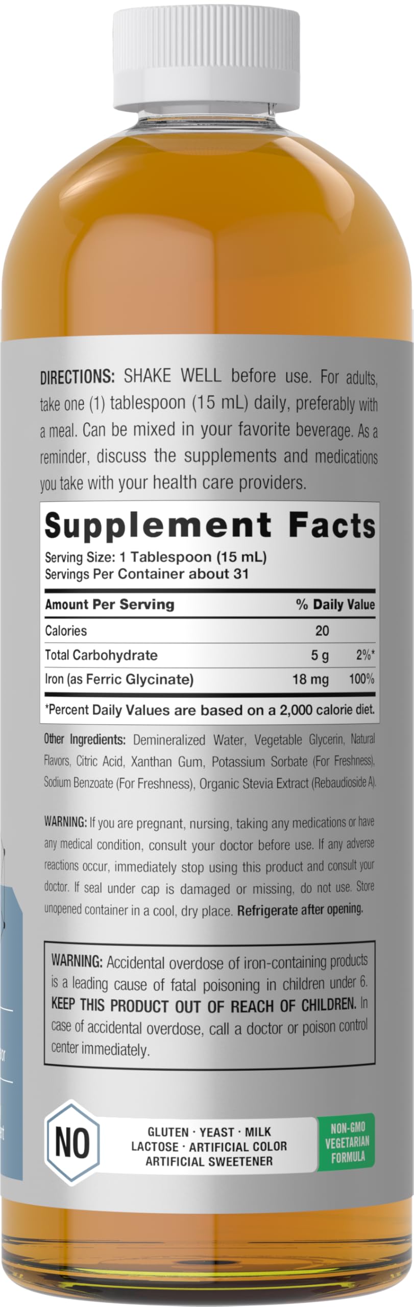 Horbäach Iron Supplement Liquid 16 oz – Vegan & Vegetarian Formula, Non-GMO, Gluten Free