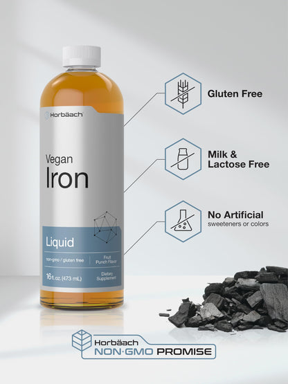 Horbäach Iron Supplement Liquid 16 oz – Vegan & Vegetarian Formula, Non-GMO, Gluten Free