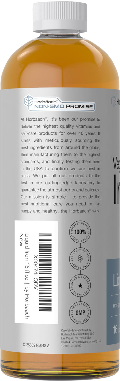 Horbäach Iron Supplement Liquid 16 oz – Vegan & Vegetarian Formula, Non-GMO, Gluten Free